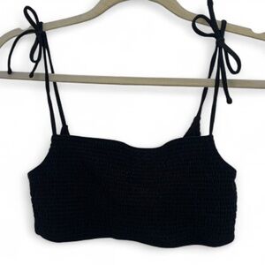 Abercrombie & Fitch Black Smocked Bikini Top with Tie Straps